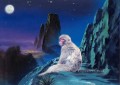 Mono bajo cielo azul realista original.